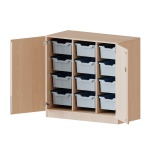 ErgoTray Schrank, 3reihig, 2,5 OH, zweitürig, n, mit 12 hohen Boxen, B/H/T 104,5x100x50cm 